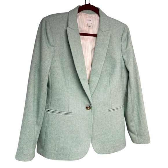 J. Crew Green Herringbone Wool Blend Holland Single Button Blazer Women’s 12 - Picture 5 of 12